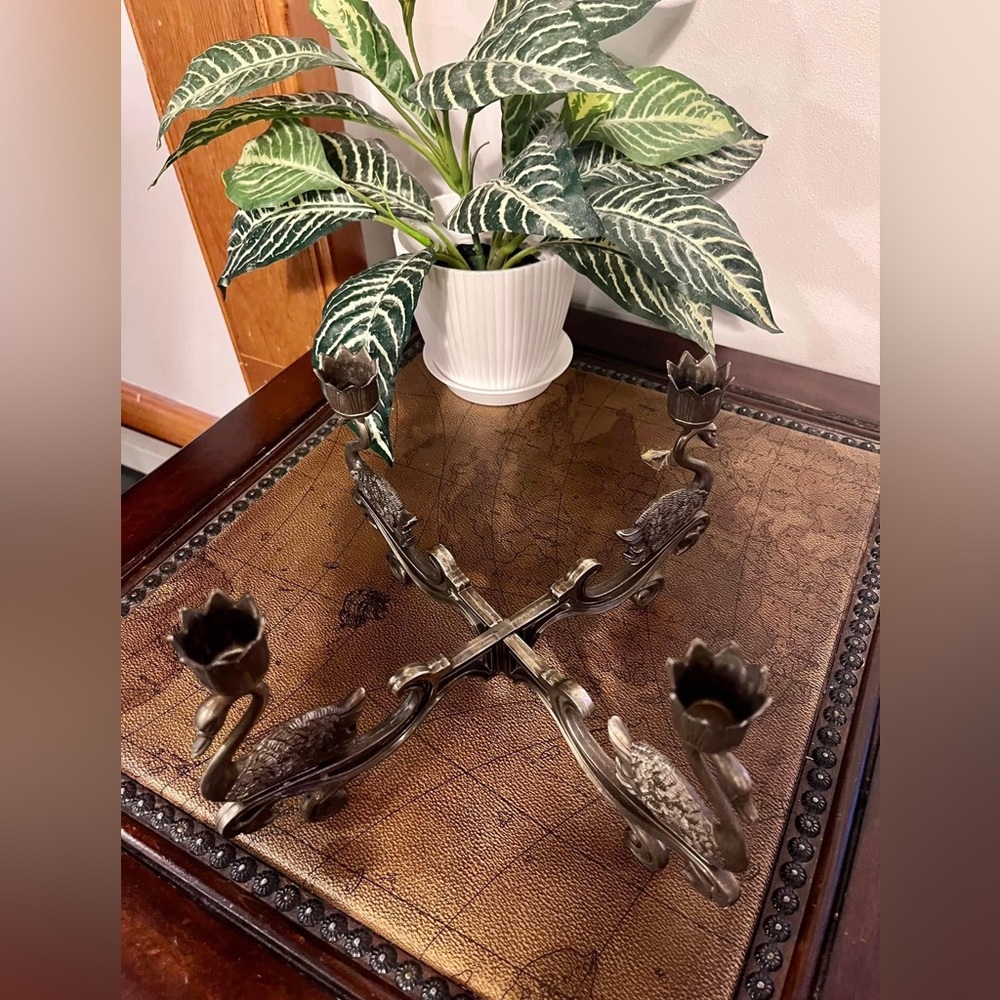 Vintage Godinger Silver Plate Four Arm Swan Candelabra • 1940’s era •